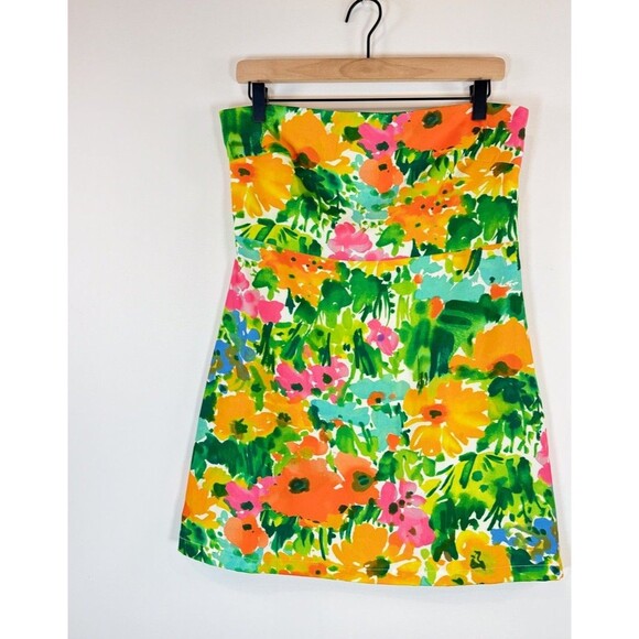 With Jean Womens Dress Green Lala Splice Floral Mini Strapless Tube Boho Large - Picture 6 of 10